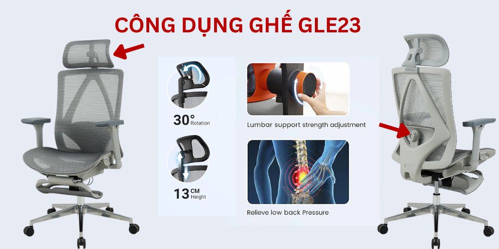 Ghế GLE23 thiết kế cuẩn công thái học vượt trội
