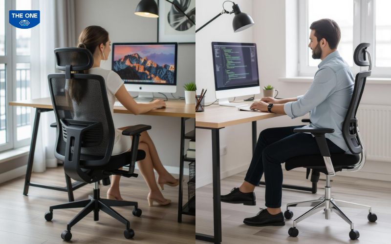 Ghế lưới thông thoáng hỗ trợ cho việc ngồi làm lâu nhưng không bị bí bách