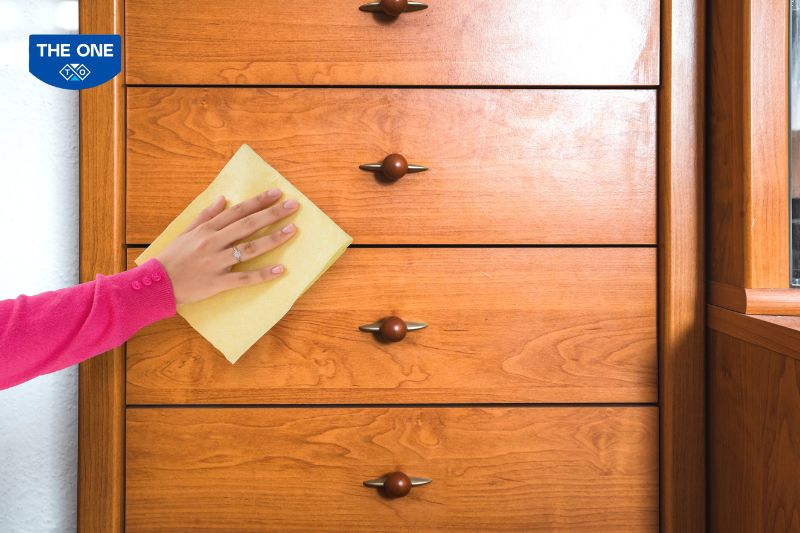 Lâu sạch bề mặt tủ gỗ bằng các dung dịch chuyên dụng vệ sinh