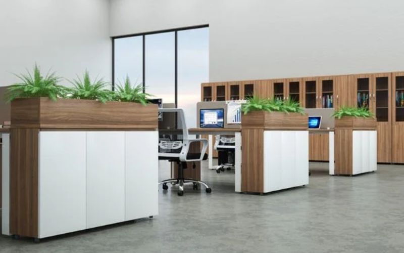 Bố trí tủ phù hợp với bàn làm việc sao cho thẩm mỹ