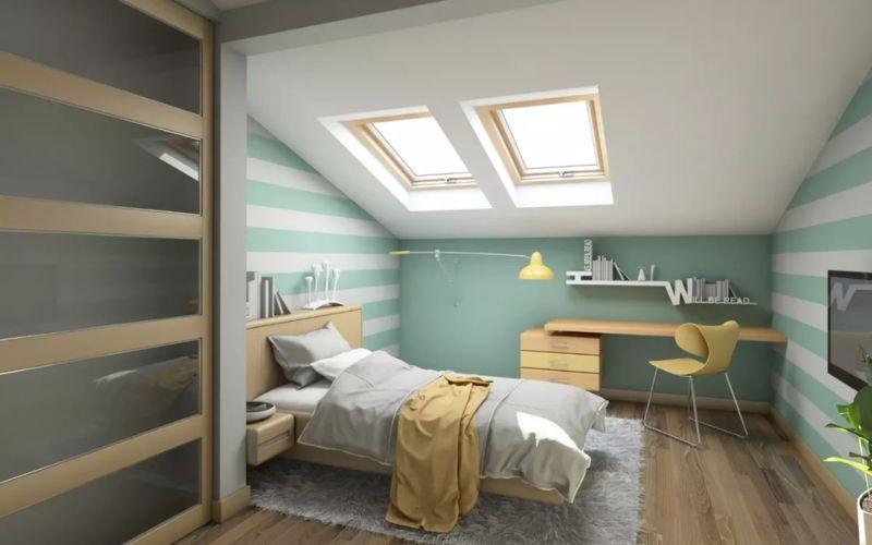 Đặt bàn làm việc sát góc tường trong phòng ngủ