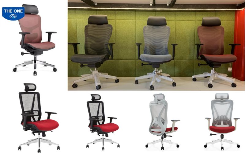 Ghế công thái học màu đỏ thiết kế bảo vệ cột sống người dùng