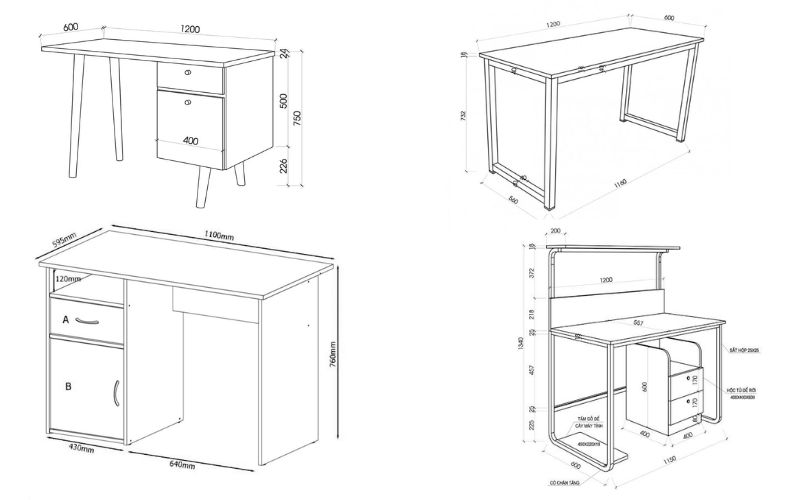 Kích thước tiêu chuẩn của bàn làm việc máy tính